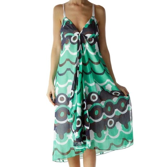 Chaiken Dresses & Skirts - Chaiken Green Blue Print Silk Day Dress